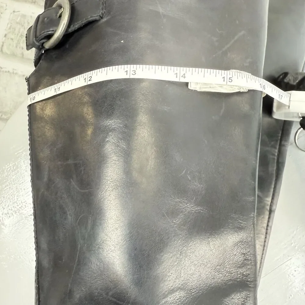 BORN Women's Size 7.5 Black Leather Knee High Side Zip Buckle Boots